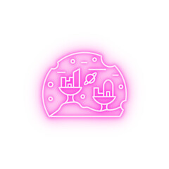 Poster - Space settlement planet with buildings neon icon