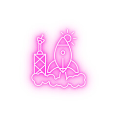 Poster - Rocket at the spaceport line neon icon