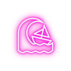 Poster - Storm wave boat ocean neon icon