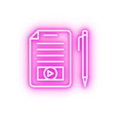 Poster - Video production edit script neon icon