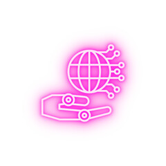 Poster - Robot hand earth globe neon icon