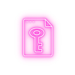 Poster - File document key neon icon