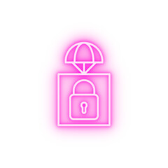 Canvas Print - parcel with lock field outline neon icon