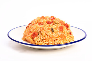 Wall Mural - Kimchi fried rice with cheese on white plate