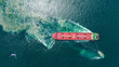 Tug Boat drag Barge ship carry Metal steel pipe construction unit , No International Sewage sludge Pollution Prevention Certificate, Sewage Sludge in the sea made by Activity of ship concept