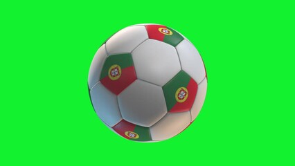 Wall Mural - Soccer ball with flag Portugal, on green screen background loop alpha. 3D Rendering