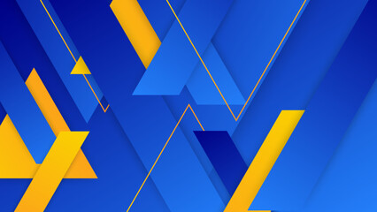 Abstract blue yellow and orange geometric shapes geometric light triangle line hexagon circle shape with futuristic concept presentation background