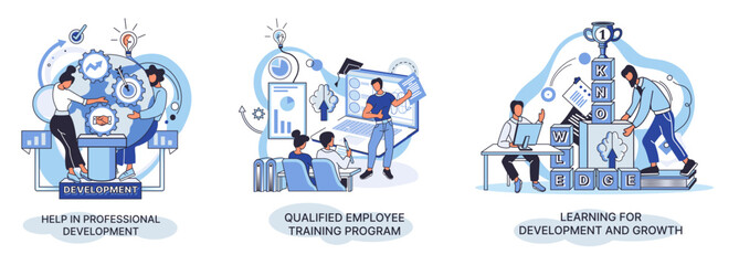 Fototapete - Help in professional development. Qualified employee training program. Learning for software development and growth. Agile project management devOps team, project life scrum meeting. Creative metaphor
