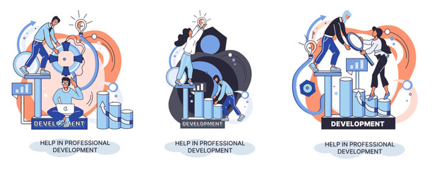 Fototapete - Help in professional development metaphor. Qualified employee training program. Refresher course. Human resource management organization. Business education workshop. School personality growth in team