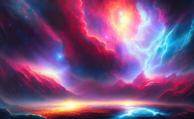 Space supernova wallpaper background with colorful Universe of stars constellations galaxies nebulae gas and dust clouds, celestia cosmic interstellar creation wonder and magic, illustration