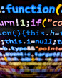 © deberarr - Closeup of lines of computer code function displayed on a digital screen with colorful letters and numbers in dark mode on black background