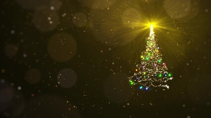 Wall Mural - gold christmas tree with particles lights star with copyspace for winter holiday 4k video background