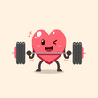 Cartoon heart character doing barbell weight training for design.