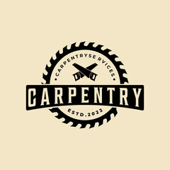 Wall Mural - vintage carpentry logo vector design, woodworking emblem symbol illustration design