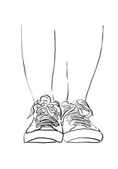 One line illustration of sneakers. Sports shoes in a line drawing style for sport & branding