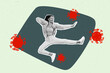 © deagreez - Creative abstract template collage of funny energetic powerful woman kick fight bacterias viruses strong immune system antibody vaccine
