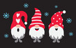 Three Christmas holiday gnomes with snow vector illustration.