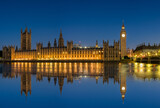 Fototapeta Big Ben - Night time panorama of Big Ben and Westminster Bridge