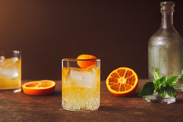 Classic old fashioned cocktail, food photography, photorealistic illustration