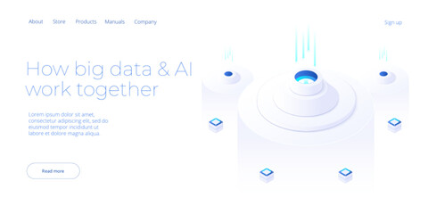 Wall Mural - big data technology in isometric vector illustration. information storage and analysis system. digit