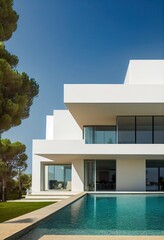 Wall Mural - Contemporary white house with pool