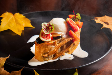 Wall Mural - autumn strudel with ice cream and apple