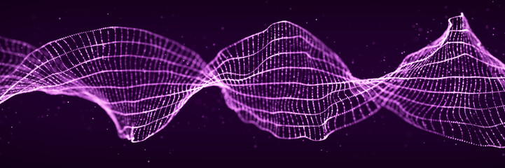Poster - futuristic dynamic swirling digital wave. abstract nanotechnology flow. science background concept. 