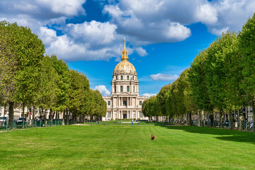 Poster - Beautiful view of the golden dome of Les Invalides from the public park in Paris, France