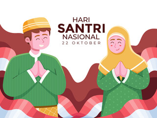 Wall Mural - Muslim people greeting happy national santri day at 22 october.
Indonesia santri day.
Selamat Hari Santri Nasional 22 Oktober.
Can be used for greeting card, poster, web, banner, background, etc