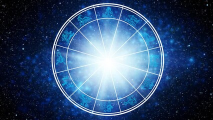 Wall Mural - zodiac ring with all astrological symbols and beautiful starlight with rays of ligh like astrology concept 