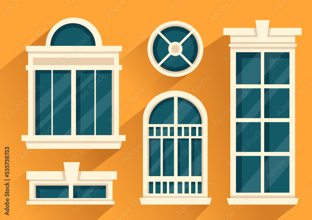 House Architecture with Set of Doors and Windows Various Shapes, Colors ...