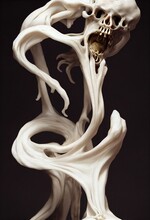 Spooky Curved Marble Stature On Dark Background, Scream, Dangerous,generative Ai