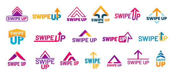 Poster - Swipe up icons and buttons, scroll and drag arrows for social network application, vector mobile symbols. App interface buttons to swipe up, flat arrows for website or screen scroll UI and UX