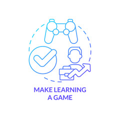 Make learning game blue gradient concept icon. Building online training program abstract idea thin line illustration. Create educational quizzes. Isolated outline drawing. Myriad Pro-Bold font used