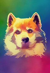 Poster - Vertical illustration of a Eurasier dog isolated on a colorful  background