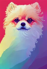 Poster - Vertical illustration of a Pomeranian dog isolated on a colorful  background