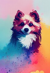 Poster - Vertical illustration of a Pomeranian dog isolated on a colorful background