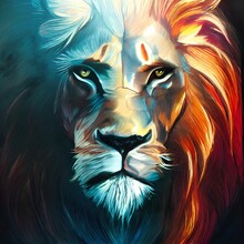 Portrait Illustration Of A Lion In Vibrant Colors, Abstract Art