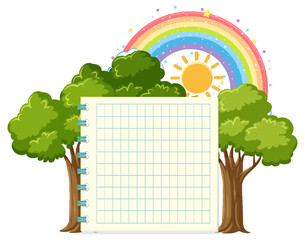 Wall Mural - Empty board template with tree and rainbow