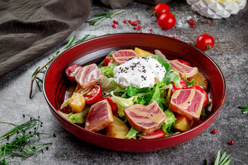 Sticker - Strachatella. Sea fresh green salad mix with tuna, poached egg, cherry tomatoes and potatoes.