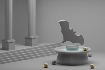 Poster - Beautiful abstract illustrations Grey Halloween bat symbol icon on a fountain and column background. 3d rendering illustration.Halloween day.