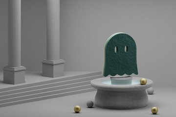 Poster - Beautiful abstract illustrations Green Halloween ghost symbol icon on a fountain and column background. 3d rendering illustration.Halloween day.