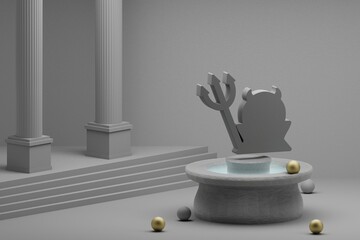 Poster - Beautiful abstract illustrations Grey Halloween Devil symbol icon on a fountain and column background. 3d rendering illustration.Halloween day.
