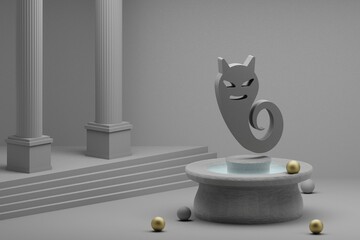 Poster - Beautiful abstract illustrations Grey devil symbol icon on a fountain and column background. 3d rendering illustration.Halloween day.