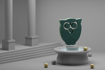 Aufkleber - Beautiful abstract illustrations Green Halloween OWL symbol icon on a fountain and column background. 3d rendering illustration.Halloween day.