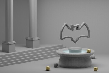 Poster - Beautiful abstract illustrations Grey Halloween bat symbol icon on a fountain and column background. 3d rendering illustration.Halloween day.