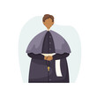 Vector illustration of a priest in a cassock with a rosary in his hands. Profession. Flat style
