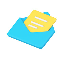 Poster - Message in blue 3d envelope. Volumetric sheet of paper with text