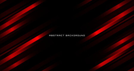Poster - 3D black red geometric abstract background overlap layer on dark space with stripes effect decoration. Minimalist graphic design element future style concept for banner, flyer, card, or brochure cover