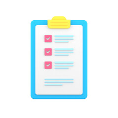 Poster - Checklist on 3d clipboard paper. Document in test form with check marks and stripes abstract questions
